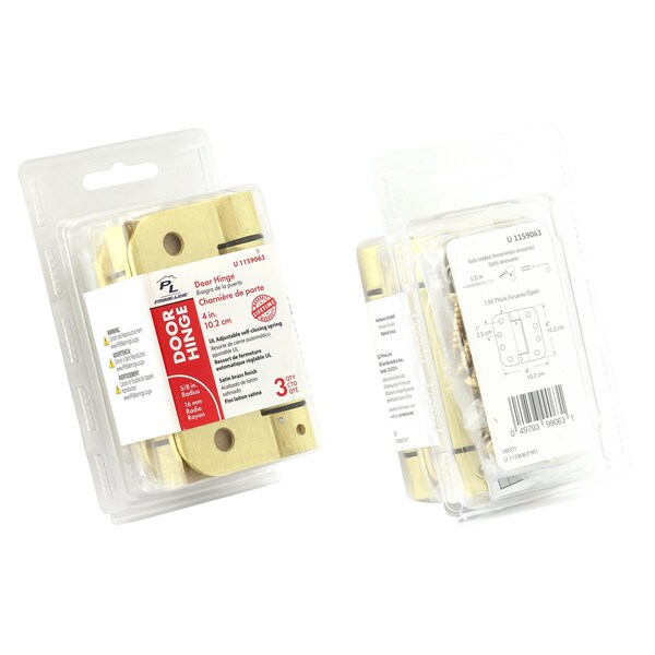 Prime-Line Door Hinge Commercial UL Adjust Self-Close, 4 in. w/ Square & 5/8 in. Corners, Satin Brass 3 Pack - U 1159063