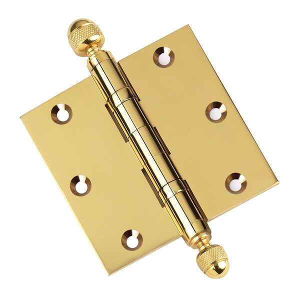 Embassy 3-1/2 x 3-1/2 Solid Brass Ball Bearing Hinge, Polished Brass Finish with Acorn Tips - 3535BBUS3A-1