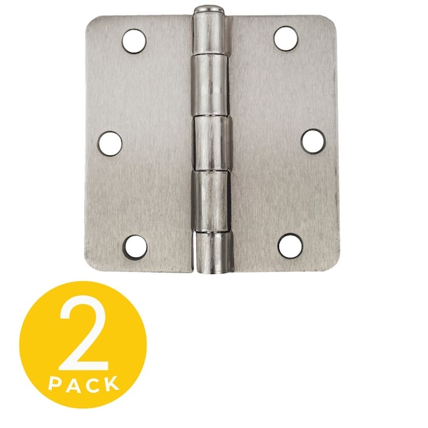 Global Door Controls 3.5 in. x 3.5 in. Satin Nickel Full Mortise Residential 1/4 in. Radius Hinge with Removable Pin - Set of 2 - CP3535R1/4US15M