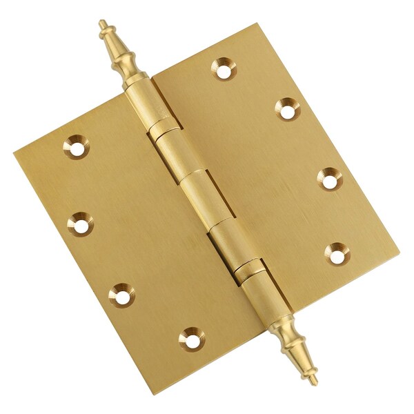 Embassy 5 x 5 Solid Brass Ball Bearing Hinge, Satin Brass Finish Steeple Tips - 5050BBUS4S-1