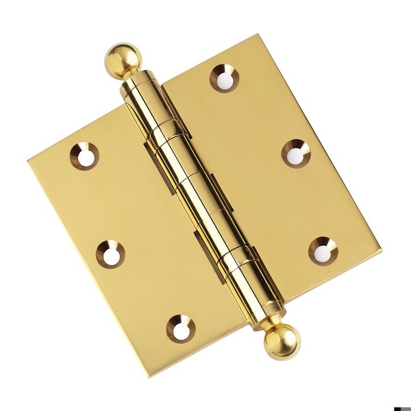Embassy 3-1/2 x 3-1/2 Solid Brass Ball Bearing Hinge, Polished Brass Finish with Ball Tips - 3535BBUS3B-1