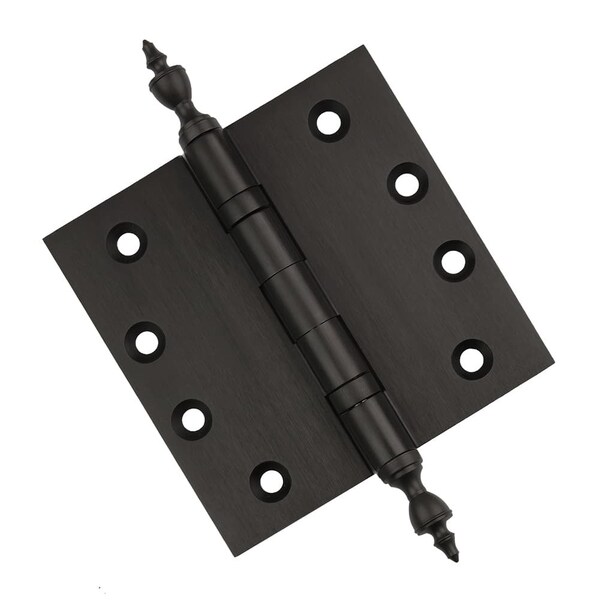 Embassy 4 x 4 Solid Brass Ball Bearing Hinge, Oil Rubbed Bronze Finish Urn Tips - 4040BBUS10BU-1