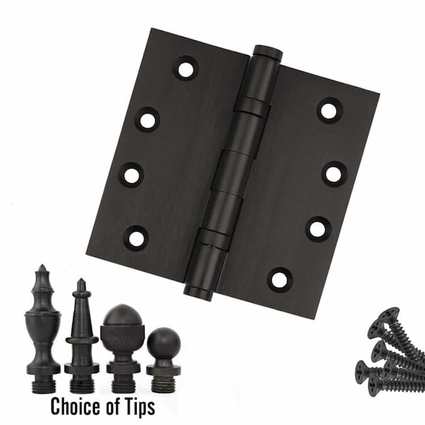 Embassy 4 x 4 Solid Brass Ball Bearing Hinge, Oil Rubbed Bronze Finish Urn Tips - 4040BBUS10BU-1