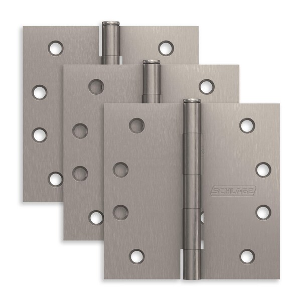 Schlage Residential Pack of 3 4in x 4in Square Corner Hinges Satin Nickel Finish, 3PK - S3P1020FRP619