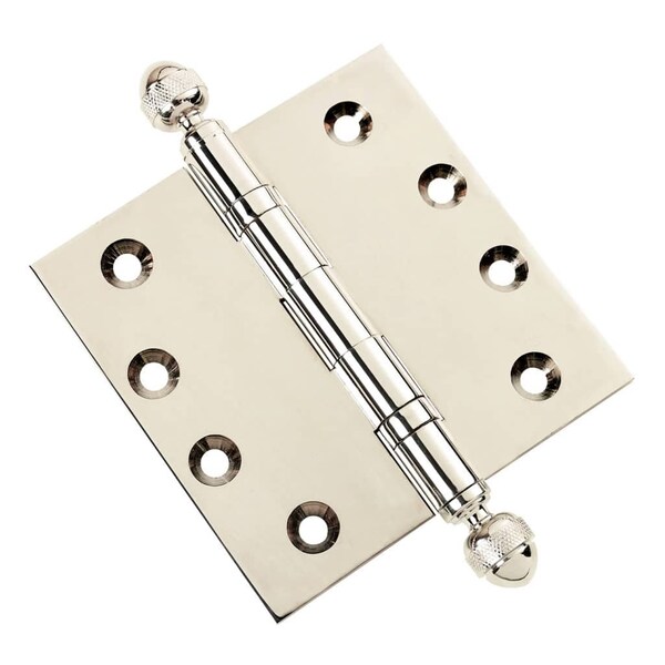 Embassy 4 x 4 Solid Brass Ball Bearing Hinge, Polished Nickel Finish Acorn Tips - 4040BBUS14A-1