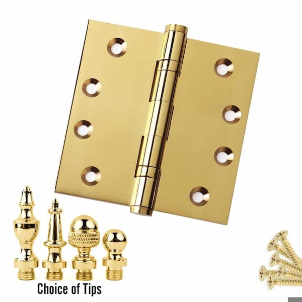 Embassy 4 x 4 Solid Brass Ball Bearing Hinge, Polished Brass Finish Ball Tips - 4040BBUS3B-1