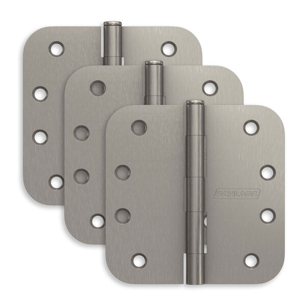 Schlage Residential Pack of 3 4in x 4in 5/8in Radius Corner Hinges Satin Nickel Finish, 3PK - S3P1021FRP619