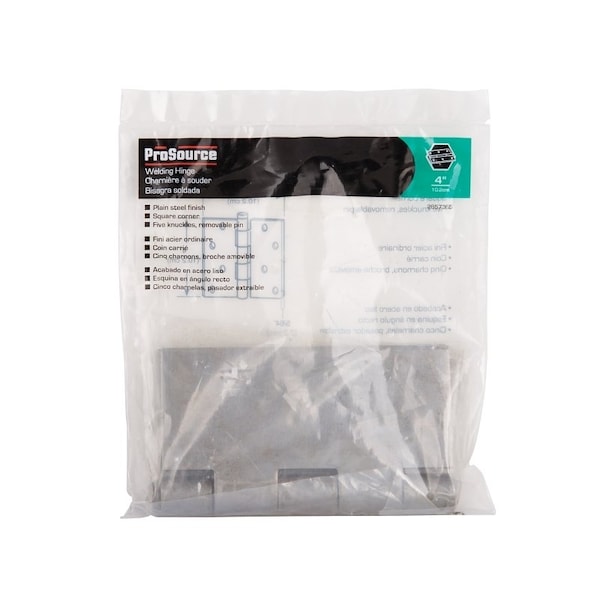 Prosource Door Hinge, 4 in W Door Leaf, 4 in H Door Leaf, 2.2 mm Thick Door Leaf, Steel, Plain Steel, 140 lb - LR-021-PS