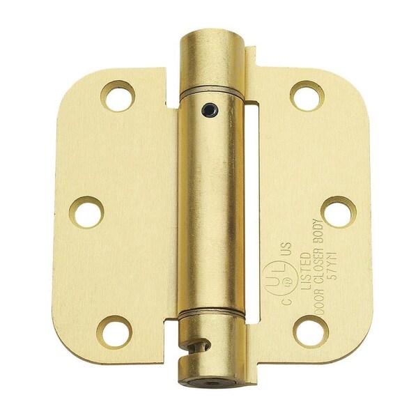 Global Door Controls 3.5 in. x 3.5 in. Satin Brass Full Mortise Spring Squared Hinge with Non-Removable Pin - Set of 2 - CPS3535-R-US4-M