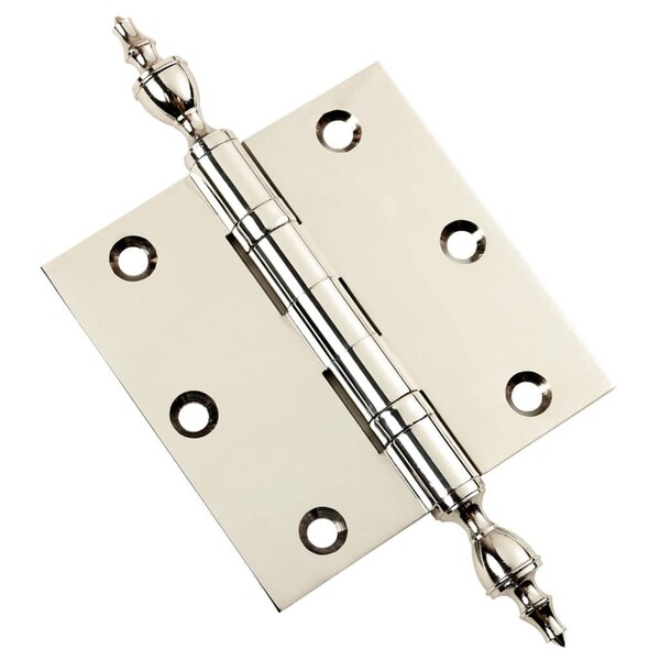 Embassy 3-1/2 x 3-1/2 Solid Brass Hinge, Polished Nickel Finish with Urn Tips - 3535BBUS14U-1
