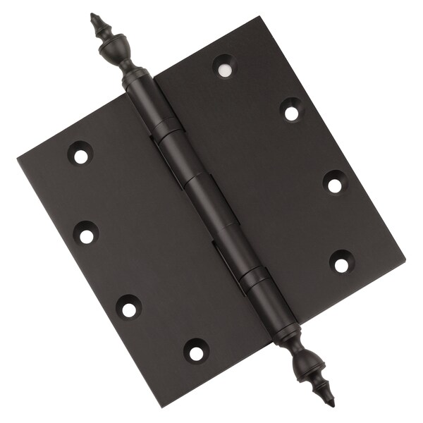 Embassy 5 x 5 Solid Brass Ball Bearing Hinge, Oil Rubbed Bronze Finish Urn Tips - 5050BBUS10BU-1