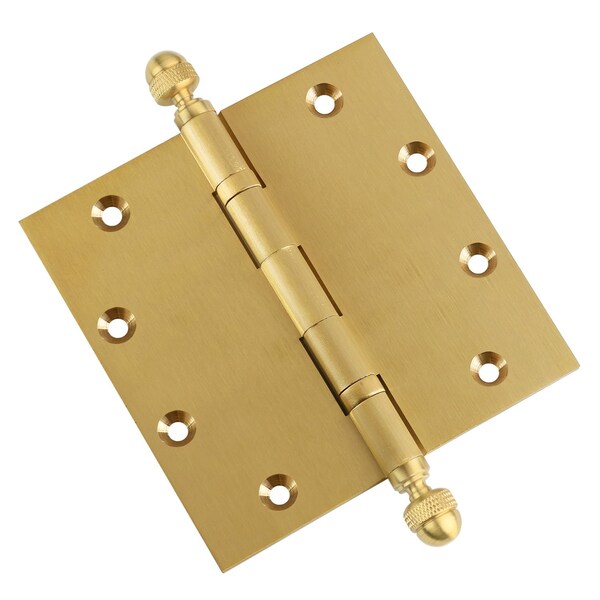 Embassy 5 x 5 Solid Brass Ball Bearing Hinge, Satin Brass Finish Acorn Tips - 5050BBUS4A-1