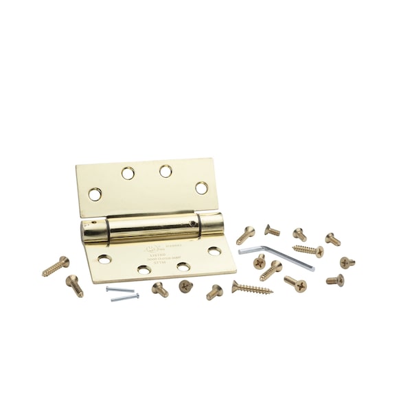 Global Door Controls 4.5 in. x 4.5 in. Bright Brass Full Mortise Spring Squared Hinge with Non-Removable Pin - Set of 3 - CPS4545-US3-3