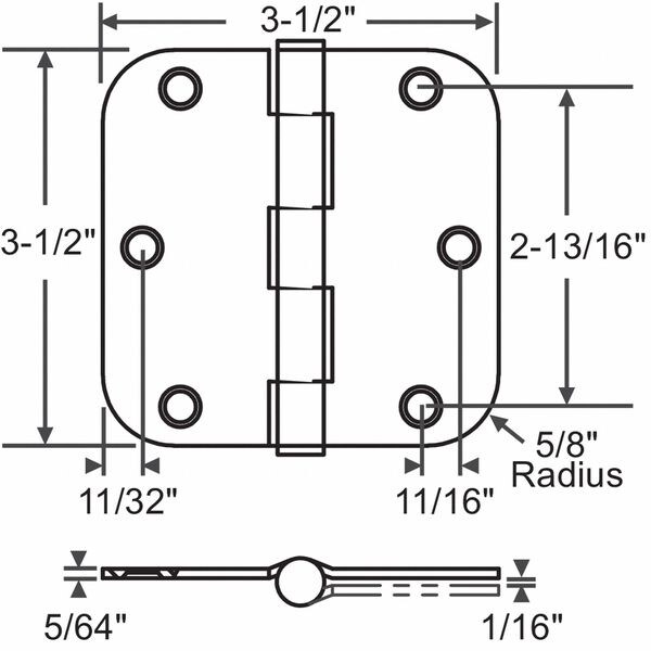 Zoro Select Door and Butt Hinge, Steel, Full Mortise Mounting, 3 1/2 in Leaf W x 3 1/2 in Leaf H, Satin Chrome - 56-262SCH