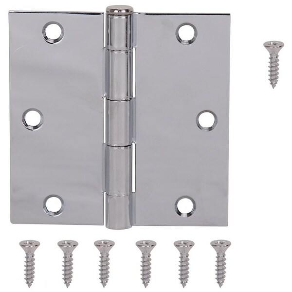 Prosource Square Corner Door Hinge, Steel, Chrome, Loose Pin, 180 deg Range of Motion, Screw Mount Mounting - 20338BCX