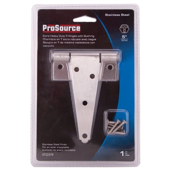 Prosource T-Hinge, Stainless Steel, Brushed Stainless Steel, Fixed Pin, 180 deg Range of Motion, 70 Pc lb - HTH-S05-C1PS