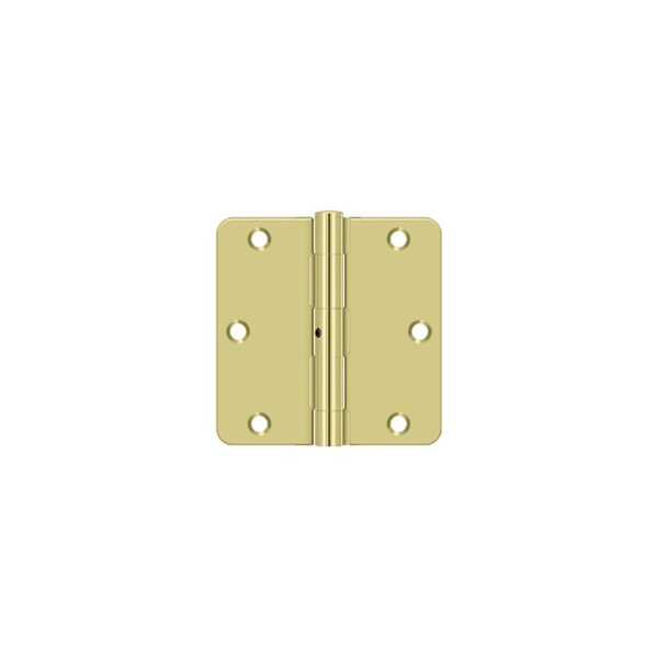 Deltana 3-1/2 x 3-1/2 x 1/4 Radius Hinge Non Removable Pin; Bright Brass Finish, PR - S35R4N3