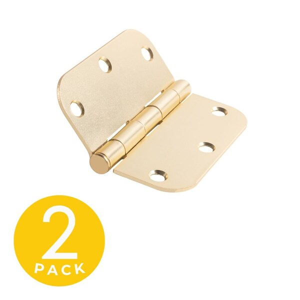Global Door Controls 3.5 in. x 3.5 in. Satin Brass Full Mortise Residential 5/8 in. Radius Hinge with Removable Pin - Set of 2 - CP3535-5/8US4-M