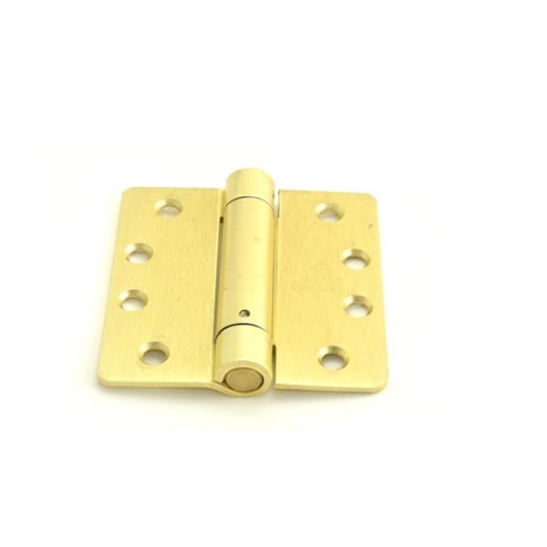 Hager 4 x 4 in. Full Mortise Single Acting 0.25 in. Radius Corner Spring Hinge, No. 037466 Satin Brass - 125144.1