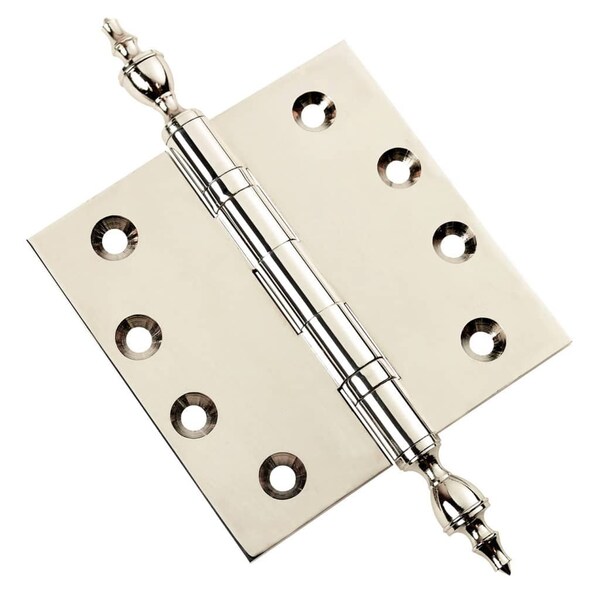 Embassy 4 x 4 Solid Brass Ball Bearing Hinge, Polished Nickel Finish Urn Tips - 4040BBUS14U-1