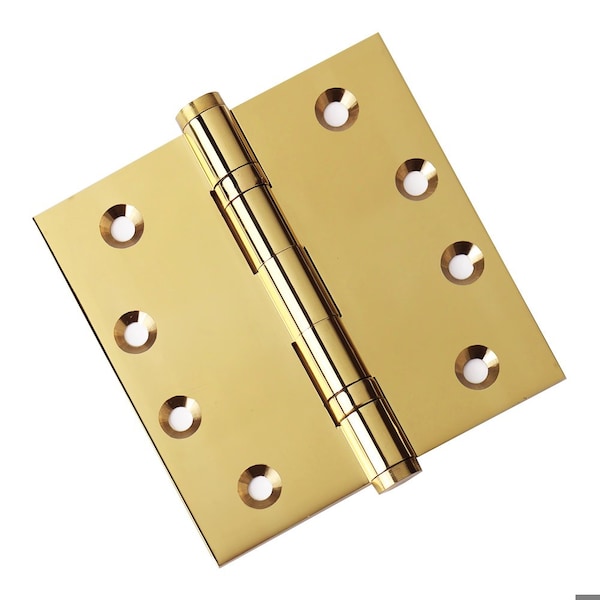 Embassy 4-1/2 x 4-1/2 Solid Brass Ball Bearing Hinge, Polished Brass Finish with Flat Tips - 4545BBUS3F-1