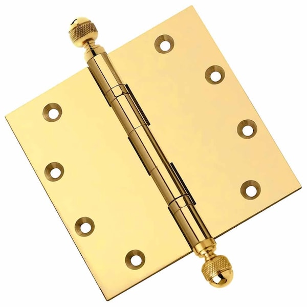 Embassy 5 x 5 Solid Brass Ball Bearing Hinge, Polished Brass Finish Acorn Tips - 5050BBUS3A-1