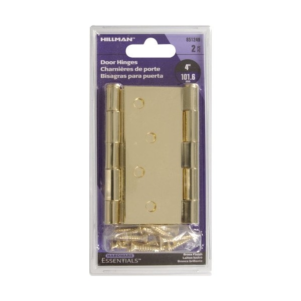 Hillman 4 in. Residential Door Hinge with Square CornersBrass Plated - 851249