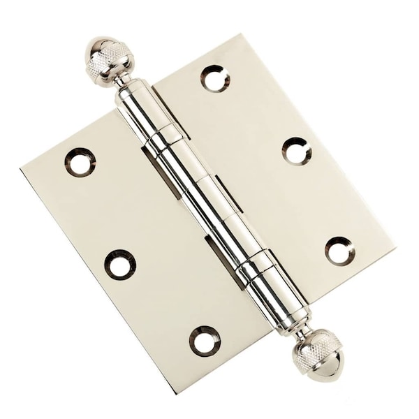 Embassy 3-1/2 x 3-1/2 Solid Brass Hinge, Polished Nickel Finish with Acorn Tips - 3535BBUS14A-1