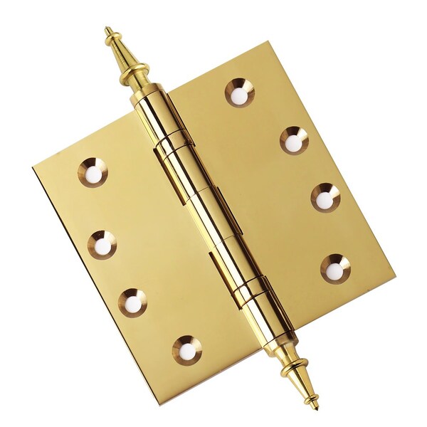 Embassy 4 x 4 Solid Brass Ball Bearing Hinge, Polished Brass Finish Steeple Tips - 4040BBUS3S-1