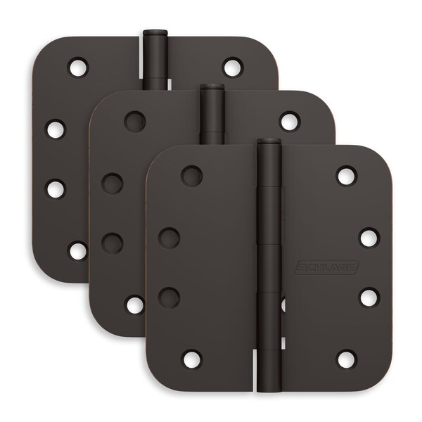 Schlage Residential Pack of 3 4in x 4in 5/8in Radius Corner Hinges Aged Bronze Finish, 3PK - S3P1021FRP716