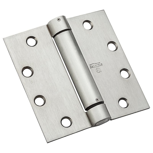National Hardware 2060R Series Spring Hinge, 4-1/2 in H Frame Leaf, Steel, Satin Chrome, Screw Mounting, 50 lb - N236-012