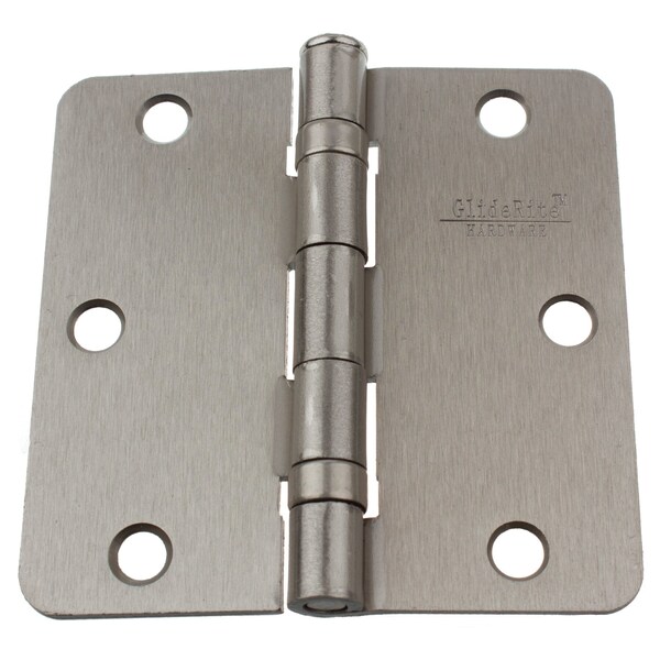 Gliderite Hardware 3-1/2 in. Satin Nickel Ball Bearing Door Hinge with 1/4 in. Corner Radius - 3514-2BB-SN, 12PK - 3514-2BB-SN-12