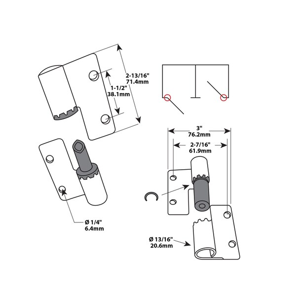 Richelieu Surface Hinge Hardware Kit for Outswing Door of 1inch 25 mm Thickness, Left - 202000140