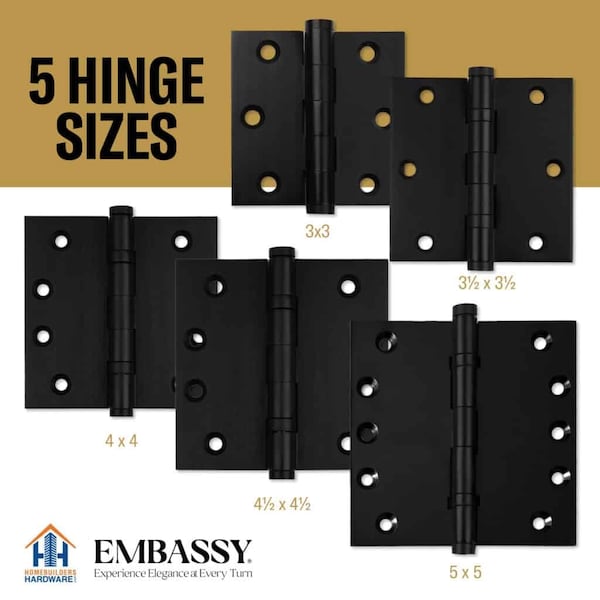 Embassy 3-1/2 x 3-1/2 Solid Brass Ball Bearing Hinge, Flat Black Finish with Flat Tips - 3535BBUS19F-1
