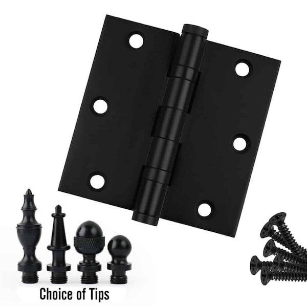 Embassy 3-1/2 x 3-1/2 Solid Brass Ball Bearing Hinge, Flat Black Finish with Flat Tips - 3535BBUS19F-1