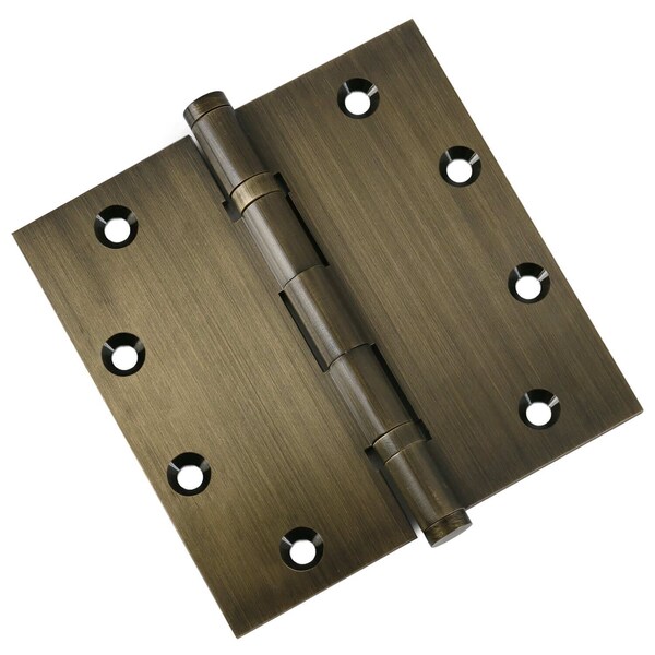 Embassy 5 x 5 Solid Brass Ball Bearing Hinge, Antique Brass Finish with Flat Tips - 5050BBUS5F-1