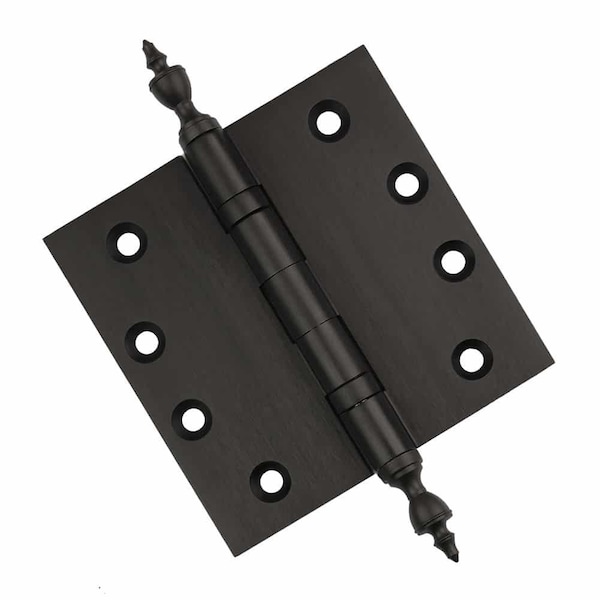 Embassy 4-1/2 x 4-1/2 Solid Brass Ball Bearing Hinge, Oil Rubbed Bronze Finish Urn Tips - 4545BBUS10BU-1