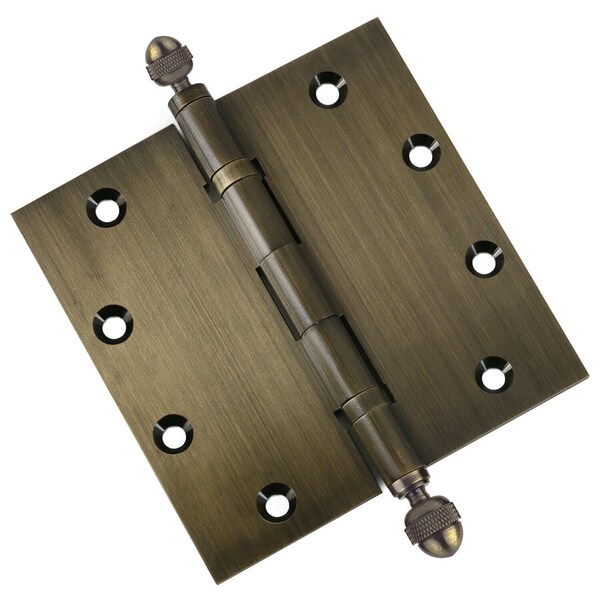 Embassy 5 x 5 Solid Brass Ball Bearing Hinge, Antique Brass Finish Acorn Tips - 5050BBUS5A-1