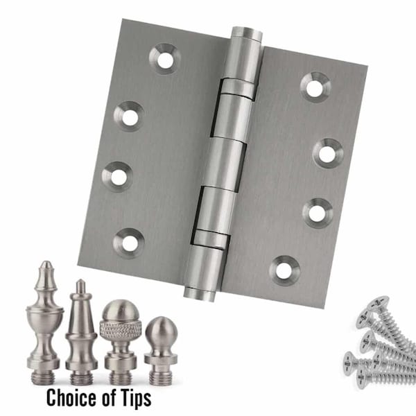 Embassy 4-1/2 x 4-1/2 Solid Brass Ball Bearing Hinge, Satin Nickel Finish Ball Tips - 4545BBUS15B-1