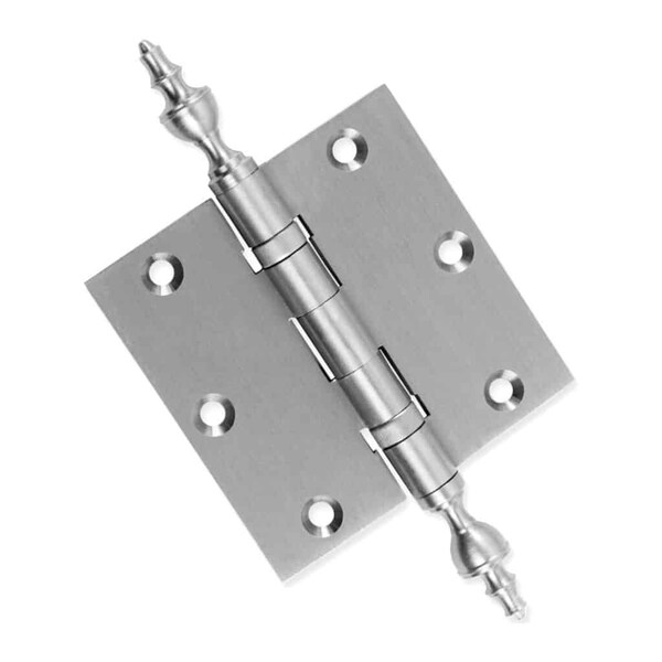 Embassy 3-1/2 x 3-1/2 Solid Brass Hinge, Satin Nickel Finish with Urn Tips - 3535BBUS15U-1