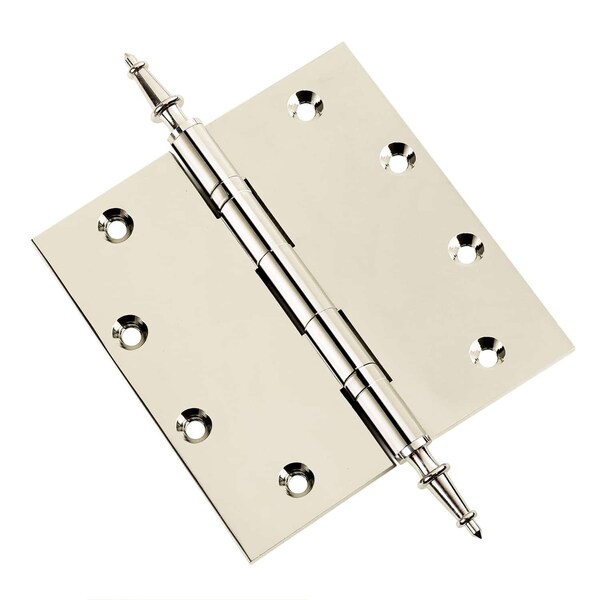 Embassy 5 x 5 Solid Brass Ball Bearing Hinge, Polished Nickel Finish Steeple Tips - 5050BBUS14S-1