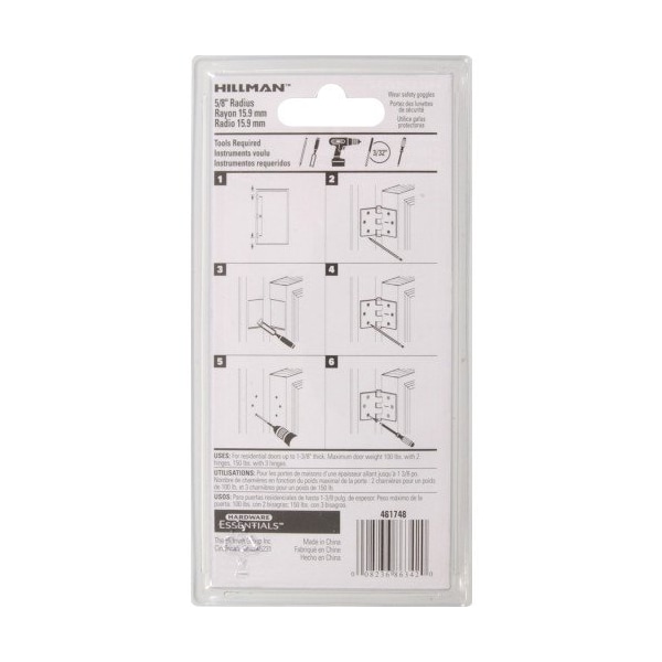 Hillman 4 in Residential Door Hinge with 062 in Round Corners Brass Plated - 851246