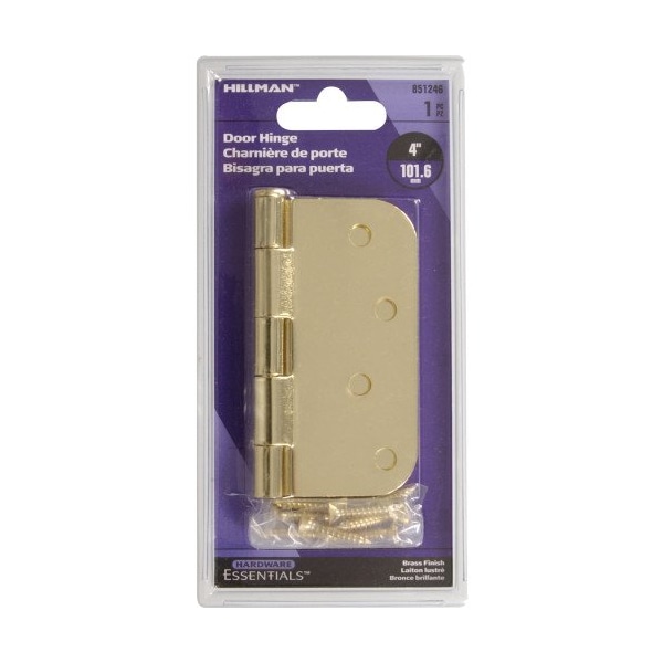 Hillman 4 in Residential Door Hinge with 062 in Round Corners Brass Plated - 851246