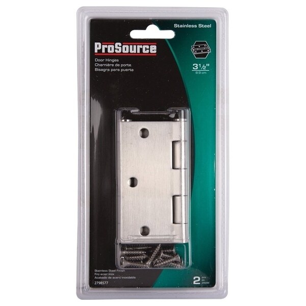 Prosource Square Corner Door Hinge, Steel, Brushed, Loose Pin, 180 deg Range of Motion - 20338SS-35S-DB-PS