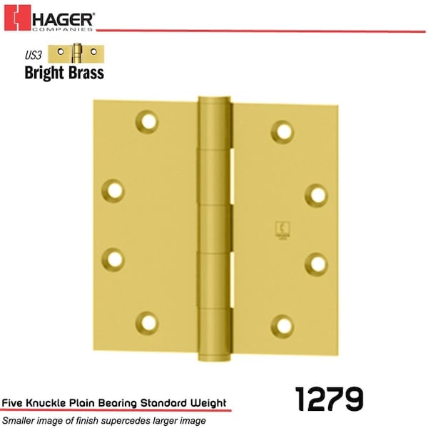 Superherostuff 4 x 4 in. US3 Full Mortise Hinge Stock, No.011092, Bright Brass - PA3862089