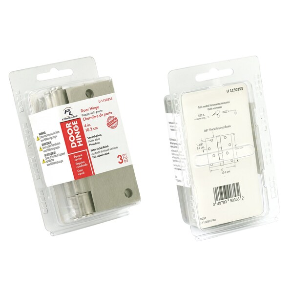 Prime-Line Door Hinge Residential Smooth Pivot, 4 in. w/ Square Corners, Satin Nickel 3 Pack - U 1150353