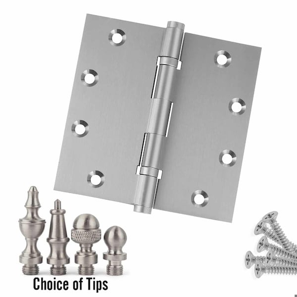 Embassy 5 x 5 Solid Brass Ball Bearing Hinge, Satin Nickel Finish with Flat Tips - 5050BBUS15F-1