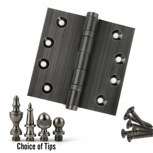 Embassy 4-1/2 x 4-1/2 Solid Brass Ball Bearing Hinge, Pewter Finish with Flat Tips - 4545BBUS17AF-1