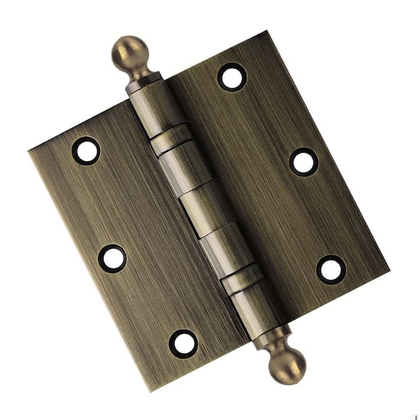 Embassy 3-1/2 x 3-1/2 Solid Brass Hinge, Antique Brass Finish with Ball Tips - 3535BBUS5B-1