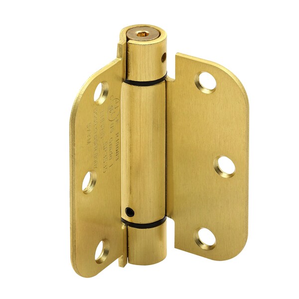 Prime-Line Door Hinge Commercial UL Adjust Self-Close, 3-1/2 in. with 5/8 in. Corners, Satin Brass 3 Pack - U 1158963